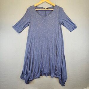 Wilde Striped Tunic Dress Blue White Sharkbite Hem Swing Elbow Sleeve Small S